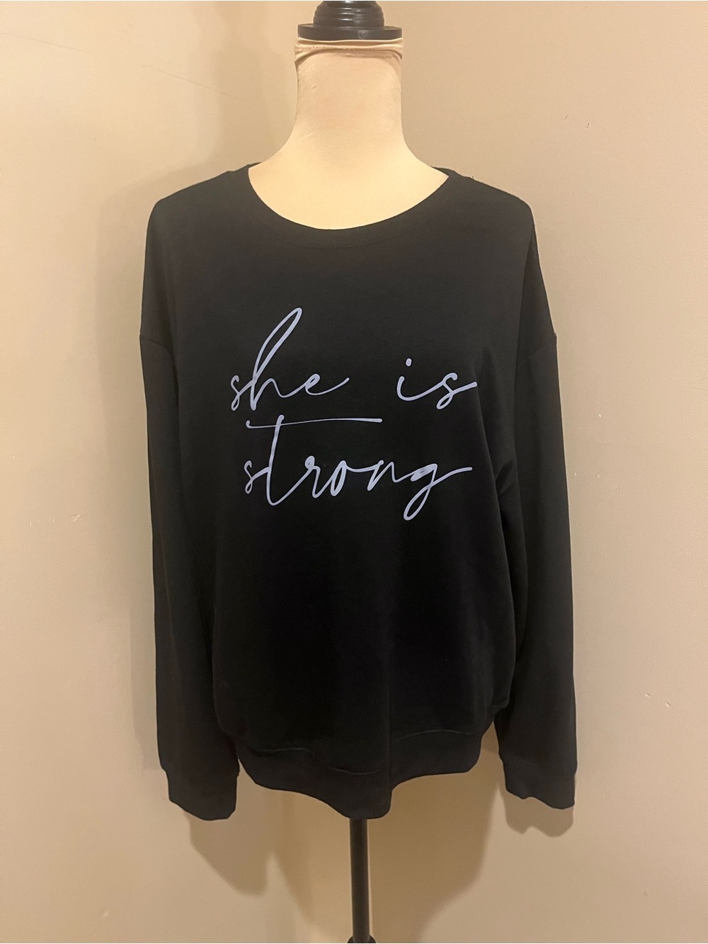 Miken Flow Black 'She Is Strong' Crewneck Sweatshirt, XL